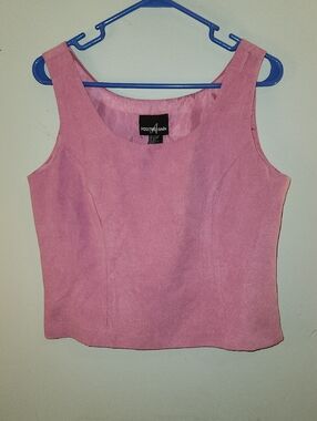 Vintage 90s Positive Attitude Pink Faux Suede Tank Top – Size 10 Size Zip Lined